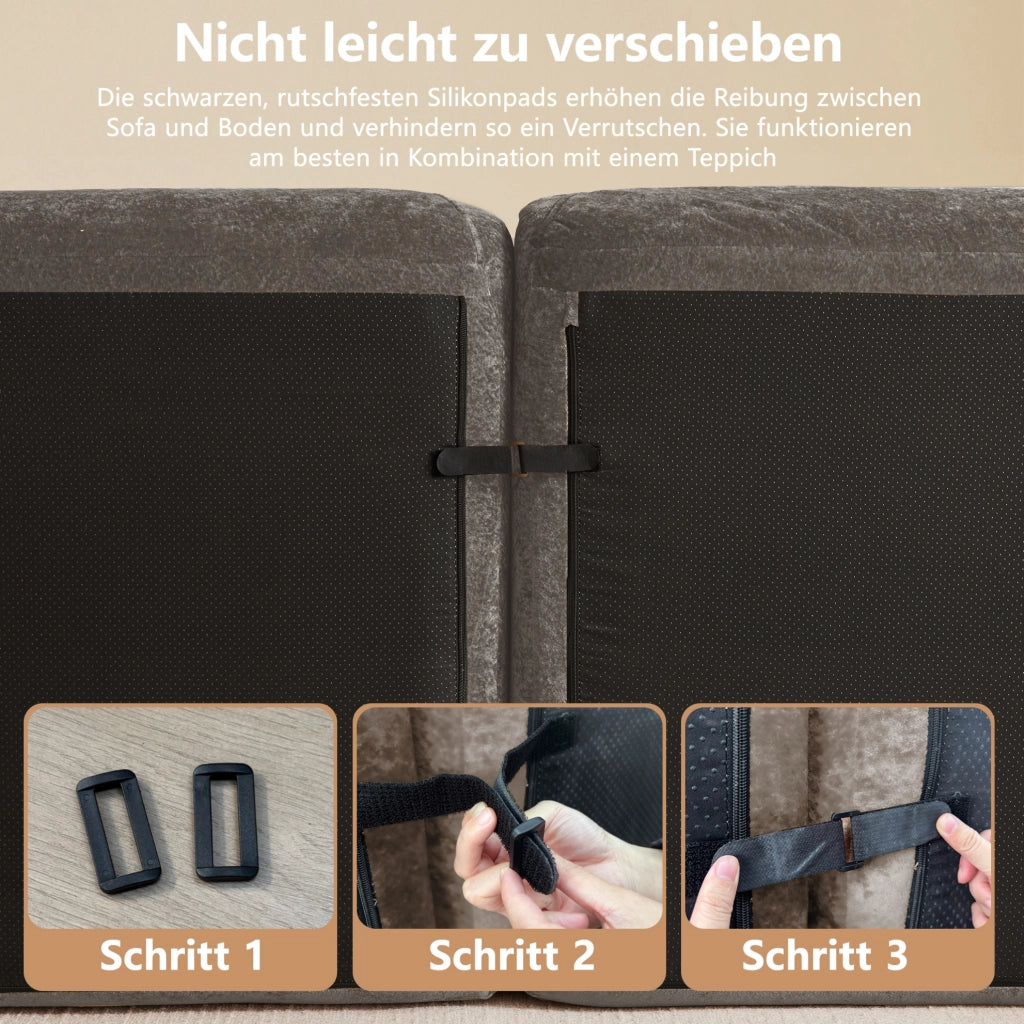 Divano modulare a U 358x171x76 cm in chenille taupe; 4 posti