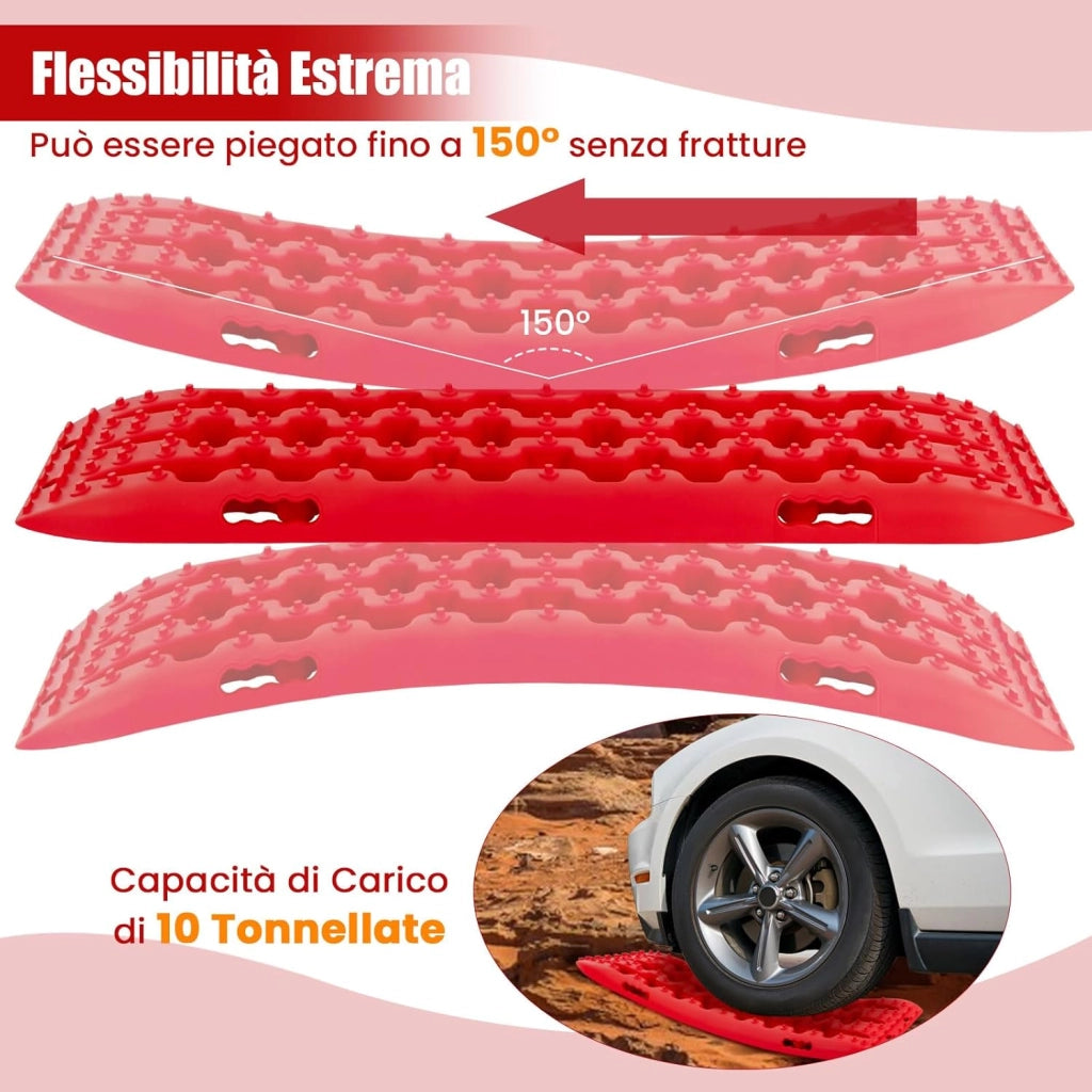Tavole di Recupero per Fuoristrada 2 Pezzi, Carico 10T, Piastre di Trazione e Recupero per Liberare Veicoli da Neve Fango e Sabbia, Accessori Fuoristrada 4x4 (Rosso, 107 x 31 x 7 cm)