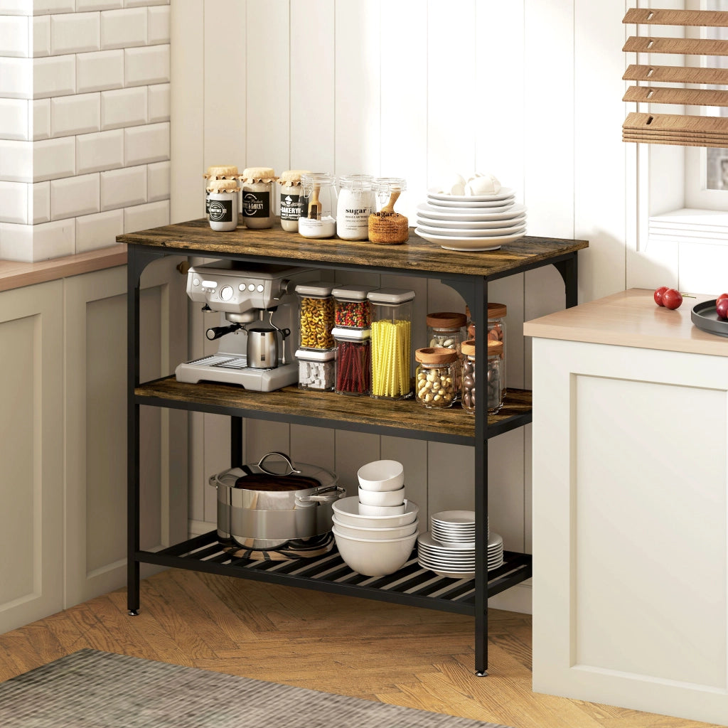 Scaffale da cucina rustico ¨C zephmum ¨C 3 ripiani, in acciaio, marrone e nero