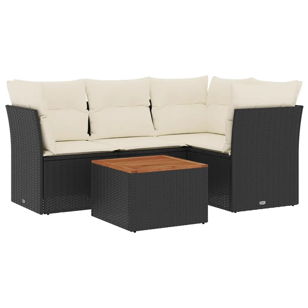 Set Divani da Giardino 5 pz con Cuscini in Polyrattan Nero