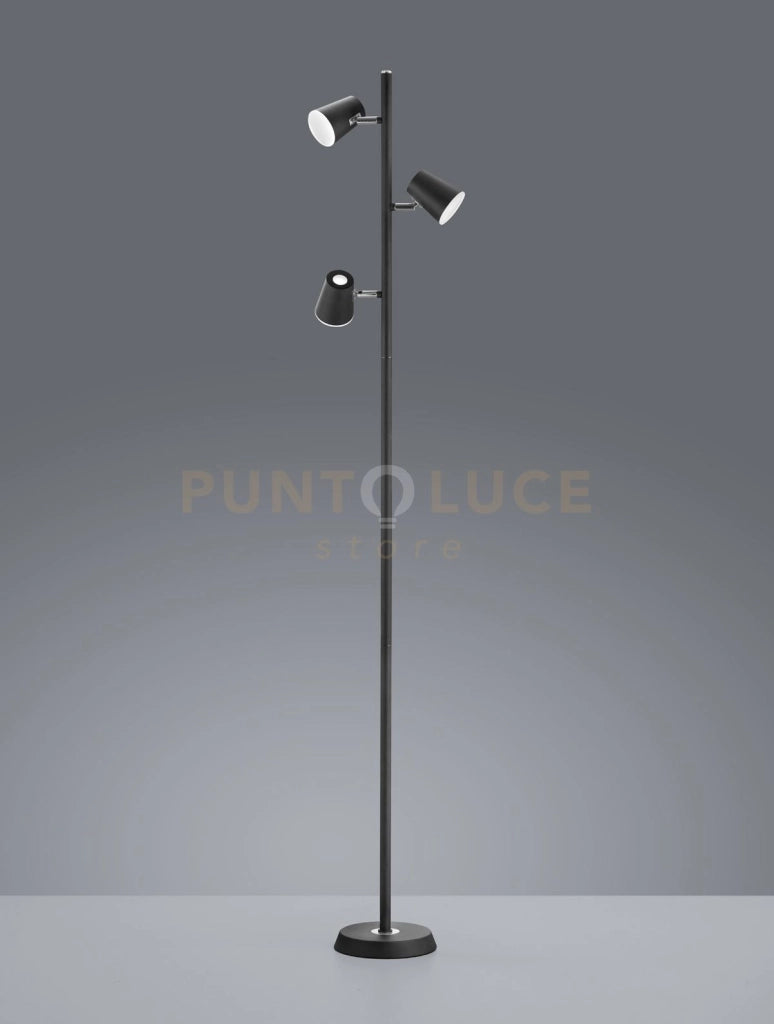 NARCOS PIANTANA LED 20,7W 1980lm, 3000K 3 DIFFUSORI ORIENTABILI LUCE PASSANTE NERO OPACO CON TOUCH DIMMER 4 INTENSITA' H.154CM