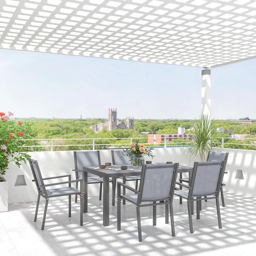 Set Tavolo e Sedie da Giardino ¨C Minimal ¨C Grigio, Acciaio, 4 Pezzi
