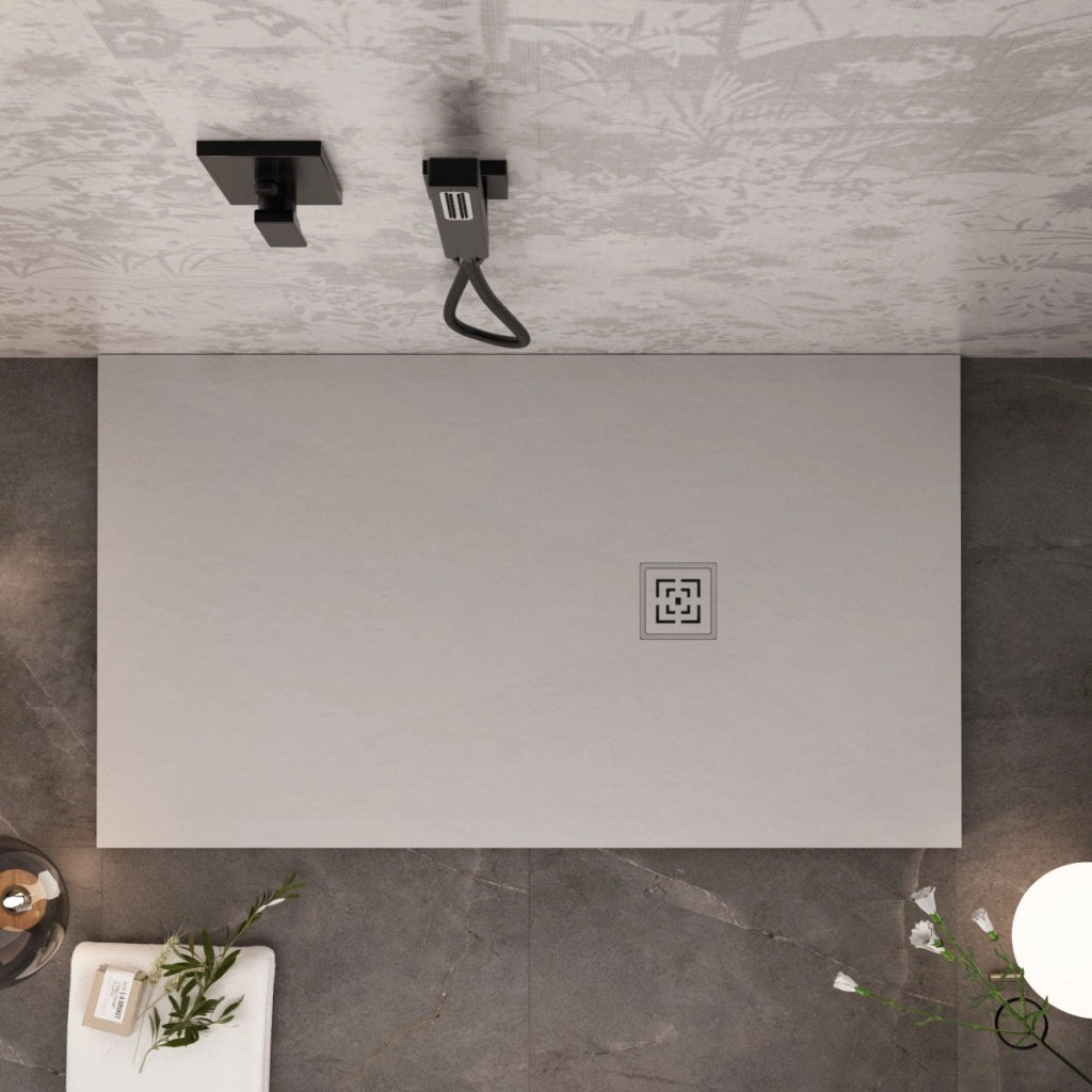 Piatto doccia in marmoresina grigio chiaro effetto pietra cemento passion, misura 75x120