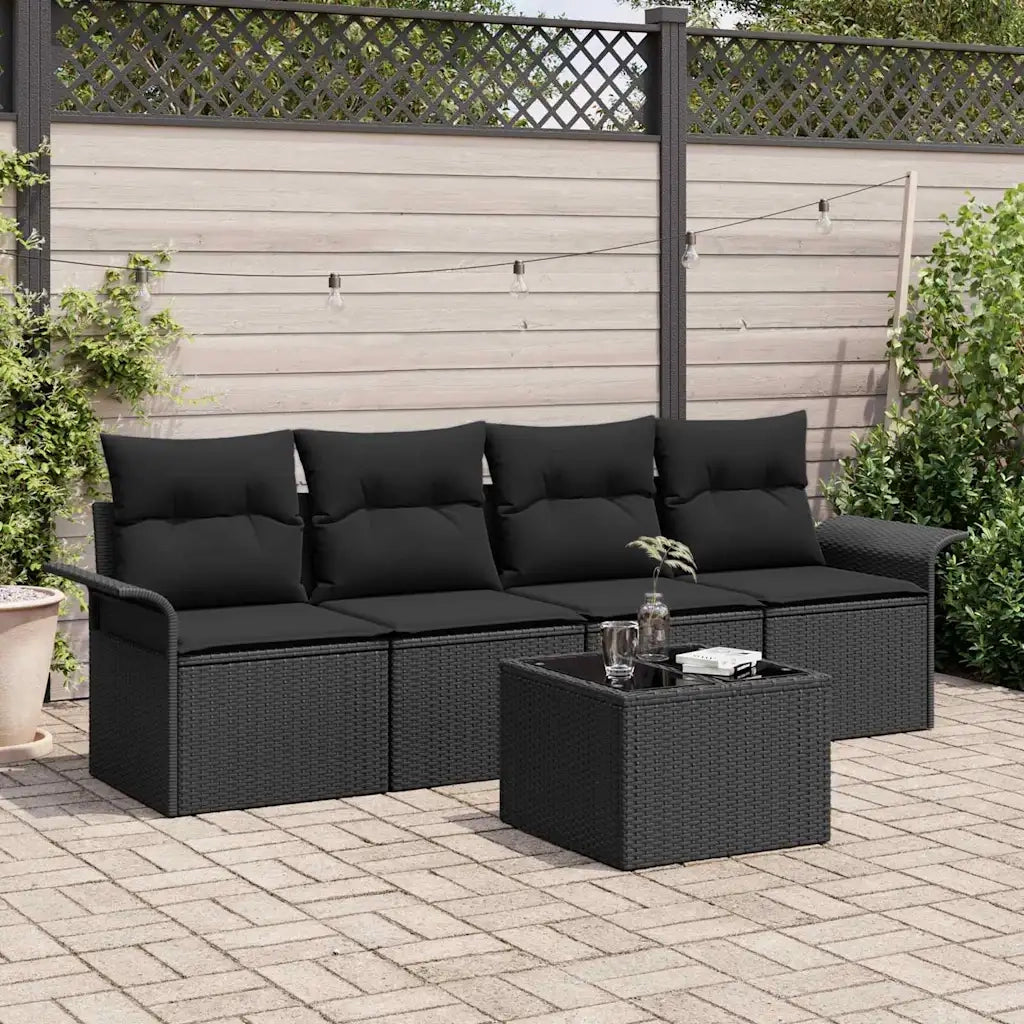 Set di divani con cuscino 5 pcs Nero polyrattan