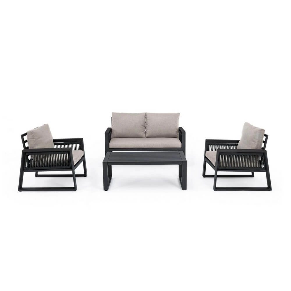 Set da 4 Salotto da Giardino in Alluminio con Cuscini e Corde in Textilene - CAPTIVATING