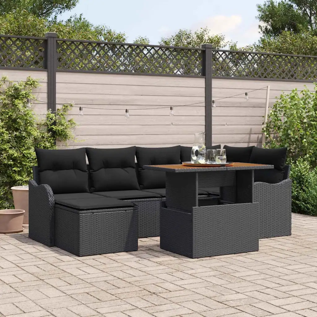 Set Divano da Giardino con cuscino 7 pcs Nero 3349484