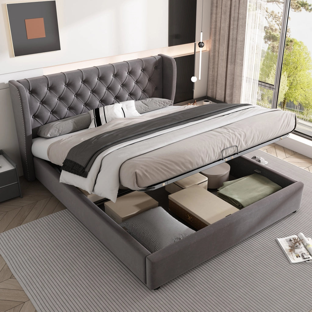 letto imbottito velluto grigio 140 x 200 cm
