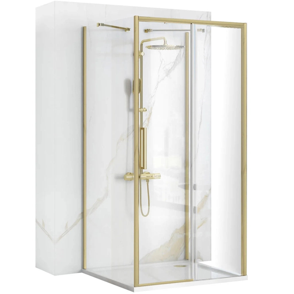 Cabina Doccia A Parete Rea Rapid Slide Brush Gold 140x80