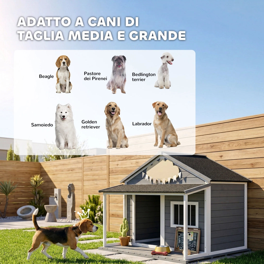 Cuccia per Cani da Esterno con Terrazza ¨C Minimal ¨C Grigio 124x112x105cm