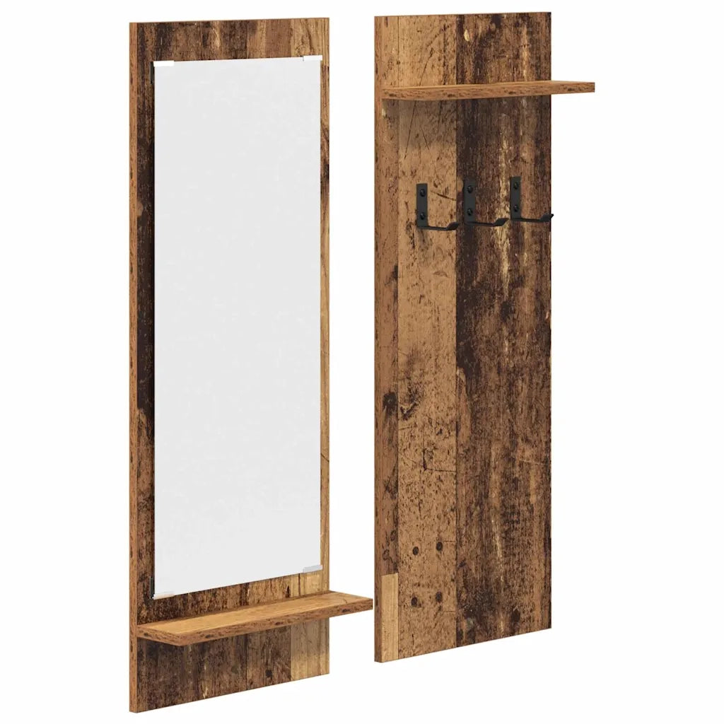 Appendiabiti a muro con specchio-Attaccapanni con specchio Legno vecchio 70 x 10 x 90 cm