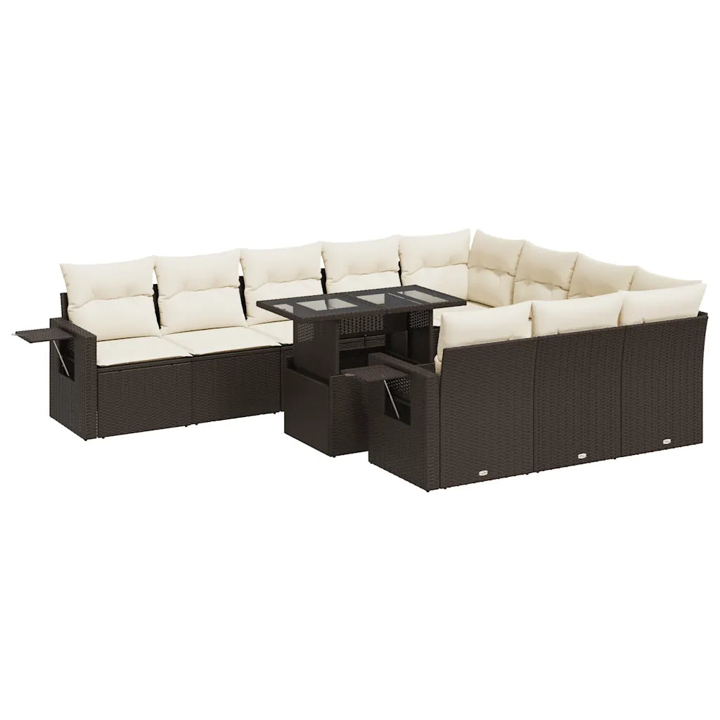 Set Divani da Giardino 11 pz con Cuscini Polyrattan Marrone 3326554