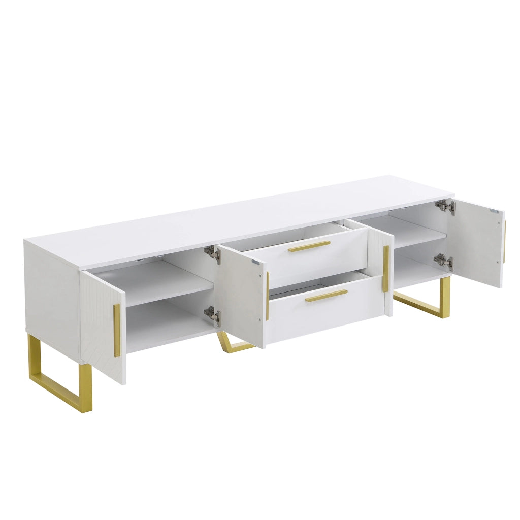 Mobile TV Lucido ¨C MINIMAL ¨C Bianco con Ante Texture, Gambe e Maniglie Dorate