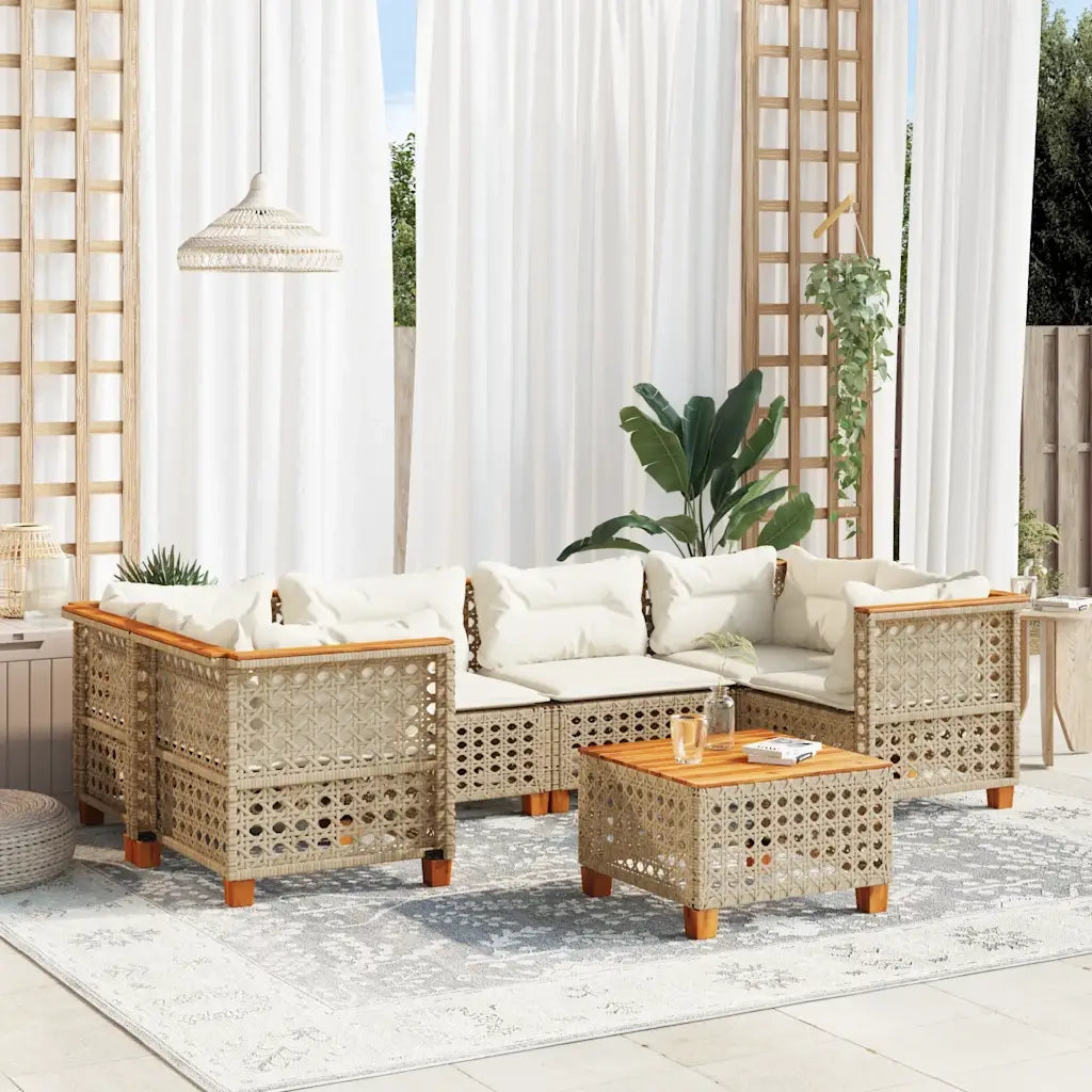 Set Divani da Giardino 7 pz con Cuscini Beige in Polyrattan 3261748