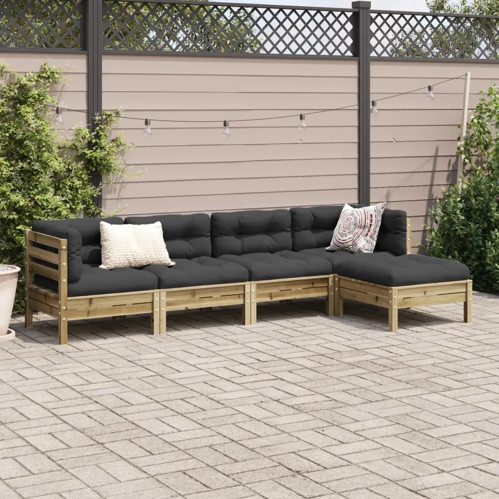 Set Divani da Giardino 5pz con Cuscini Legno Impregnato di Pino