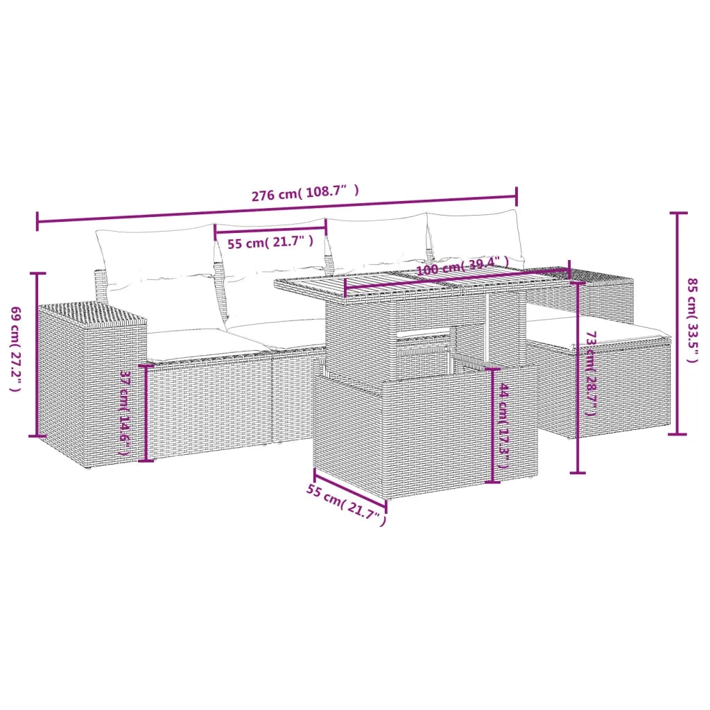 Set Divano da Giardino 6 pz con Cuscini Nero in Polyrattan 3275918