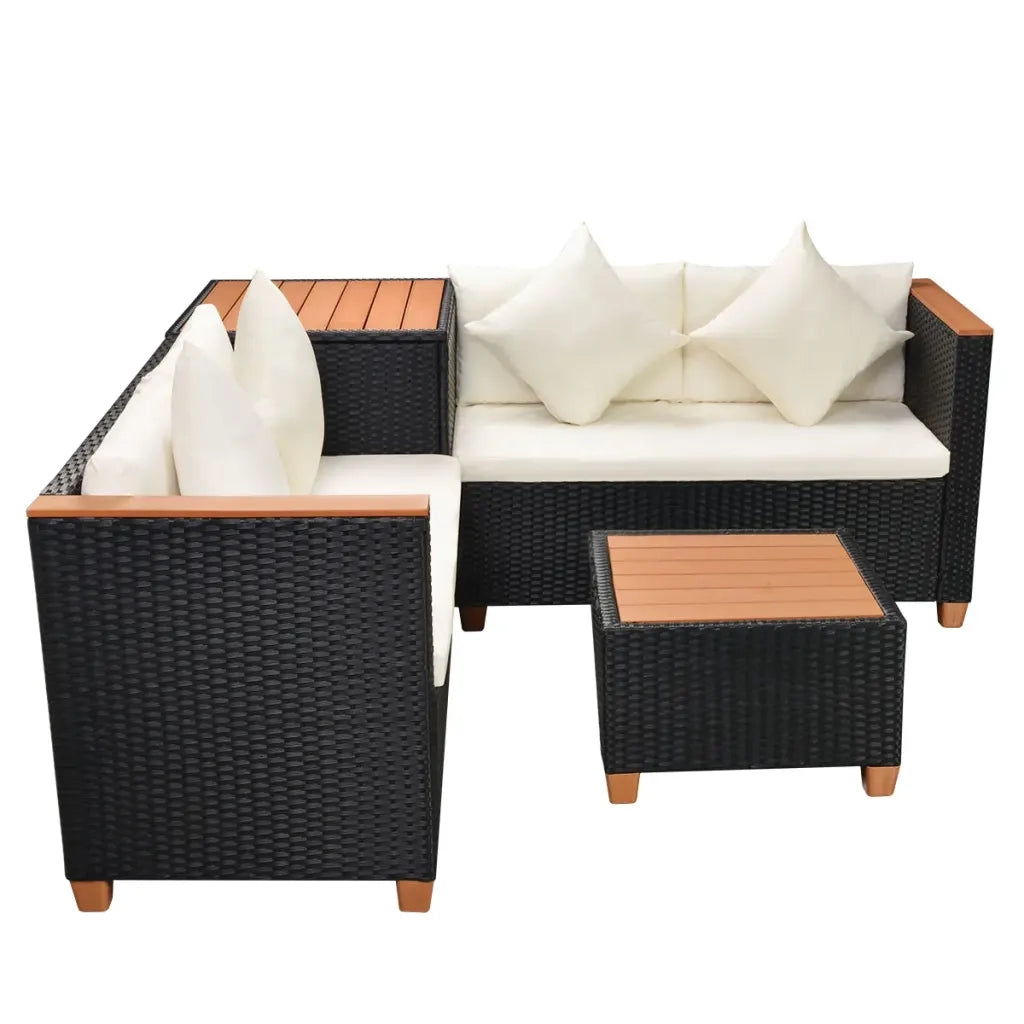 Set Divani da Giardino 4 pz con Cuscini in Polyrattan Nero cod mxl 34803