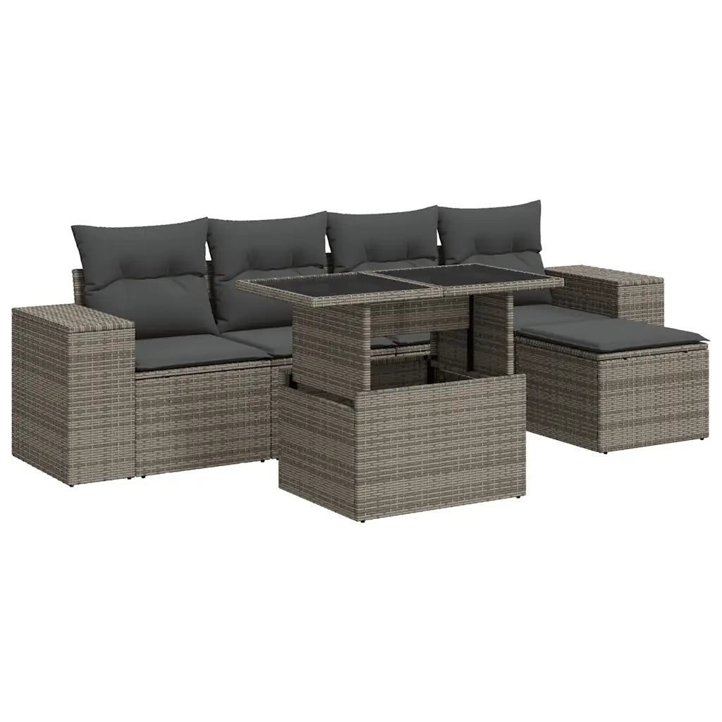 Set Divano da Giardino 6 pz con Cuscini Grigio in Polyrattan 3326781