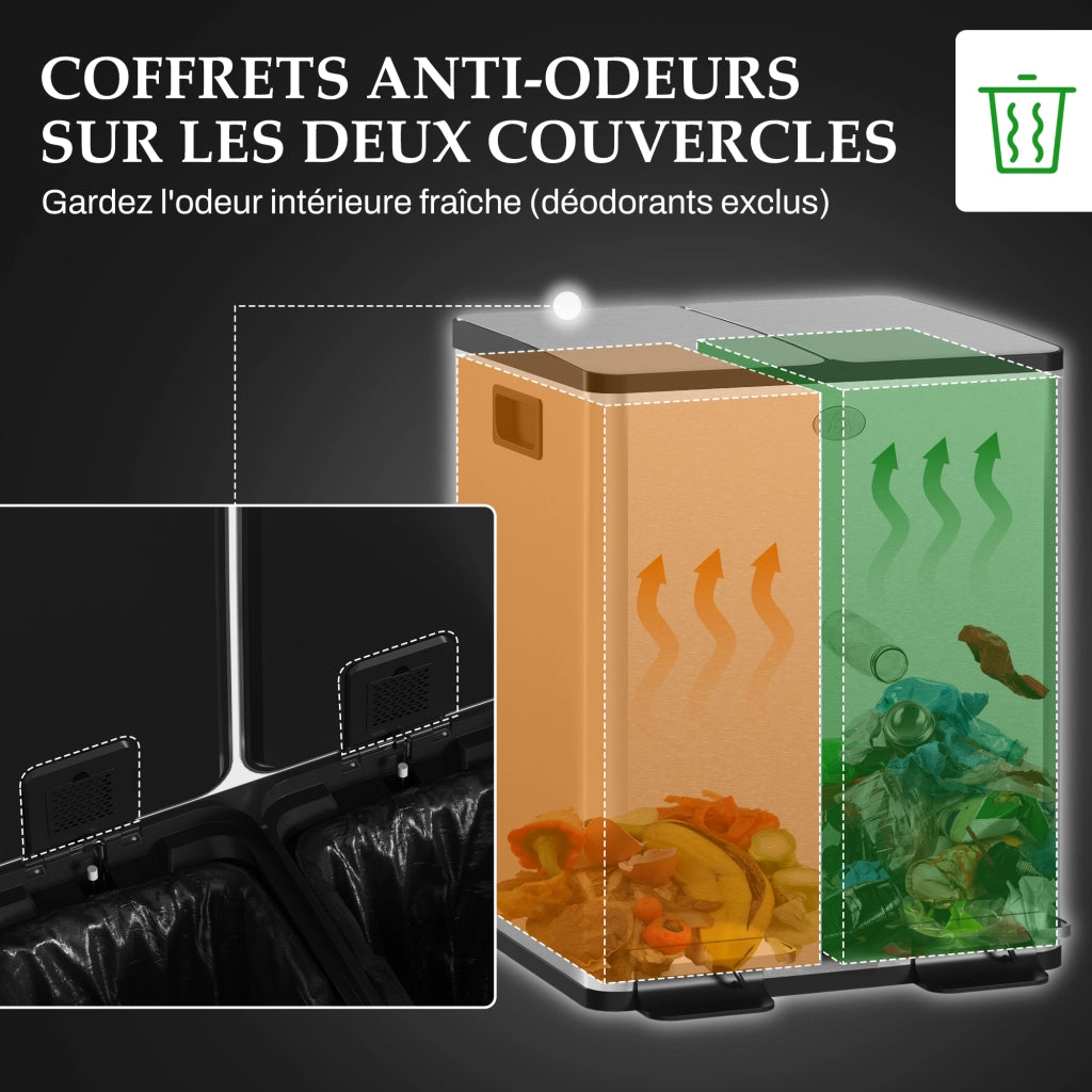 Bidone per rifiuti cucina doppio ¨C zephmum ¨C 2x20L, coperchi soft close