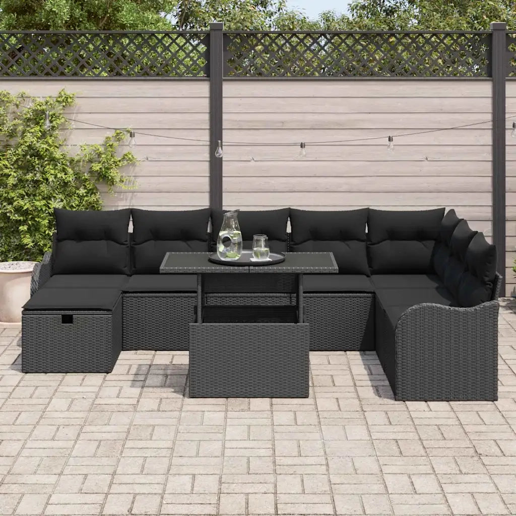 Set Divano da Giardino con cuscino 9 pcs Nero Poly Rattan 3359740