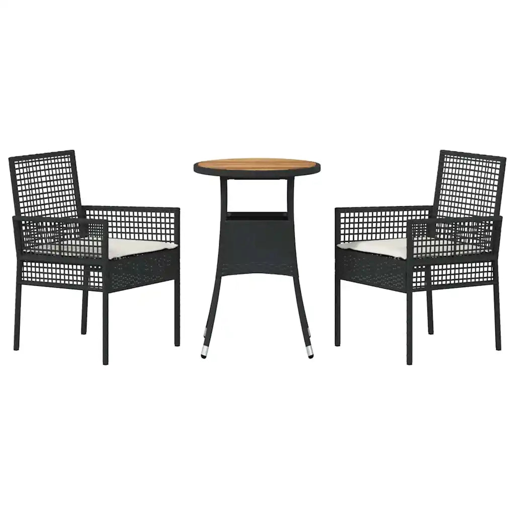 Set da Pranzo per Giardino 3 pcs Nero polyrattan 3334951