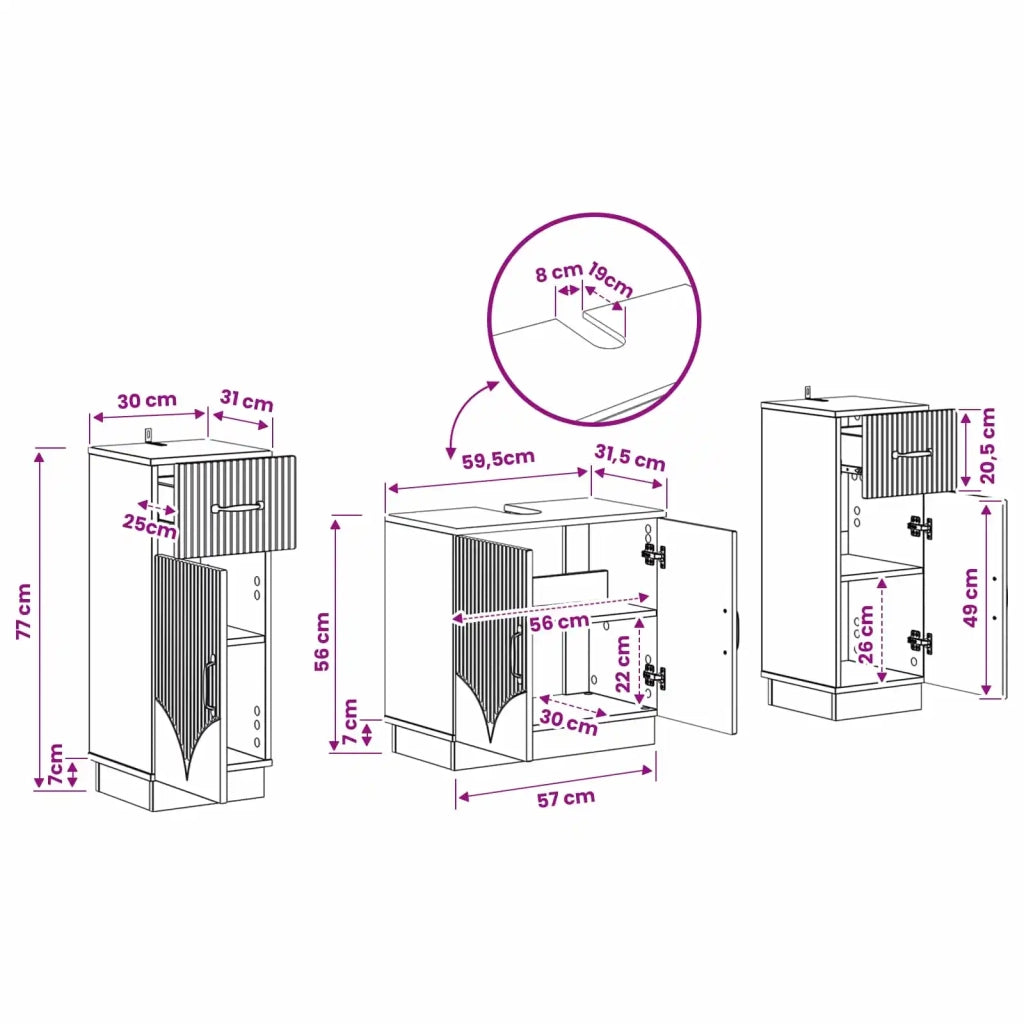 Set di Armadi da Bagno da 2 Pezzi HOORN Grigio Cemento 3418038