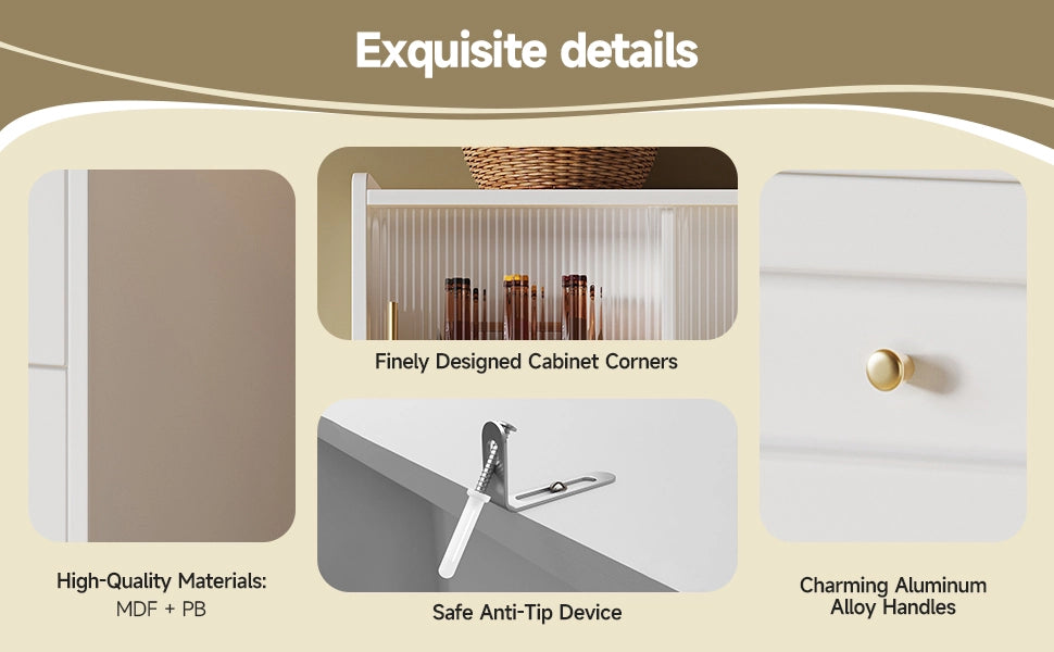 Mobile Buffet con LED e Ripiani Regolabili ¨C MINIMAL ¨C Bianco