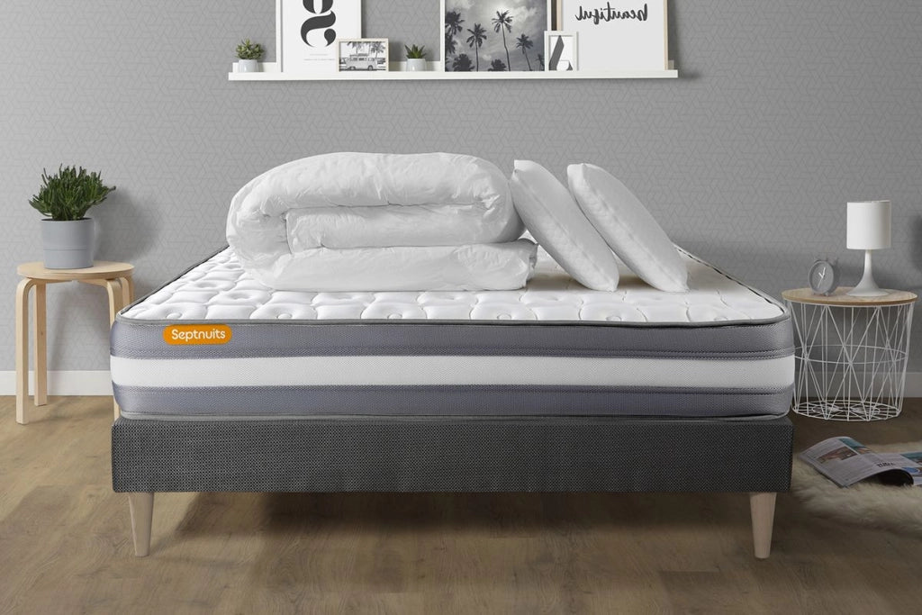 Pacchetto letto completo - Materasso 140x200cm + Box spring con doghe (kit) + 2 cuscini + Piumino - Memo Plus