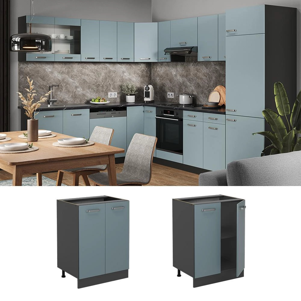 Mobiletto base cucina R-Line Grigio-blu/Antracite 60 cm, PL Rovere Vicco