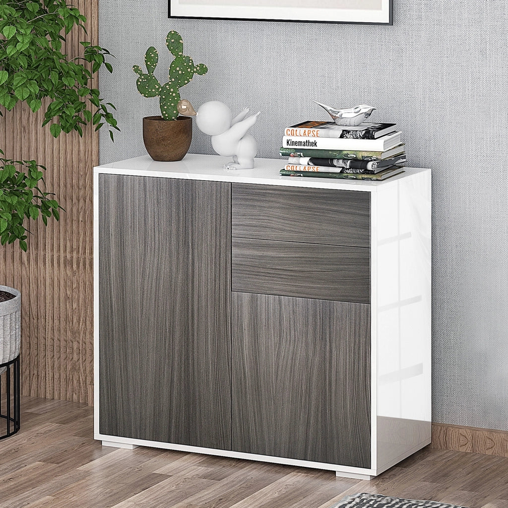 Mobile con 2 Cassetti e 2 Ante ¨C Xylo ¨C Grigio Chiaro e Bianco, 79x36x74cm