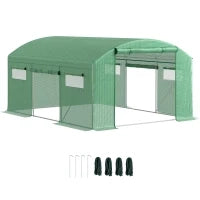 Tunnel di Coltivazione 4x3x2 m con 6 Finestre 3 Porte Avvolgibili Copertura in PE e Struttura in Acciaio Zincato Verde