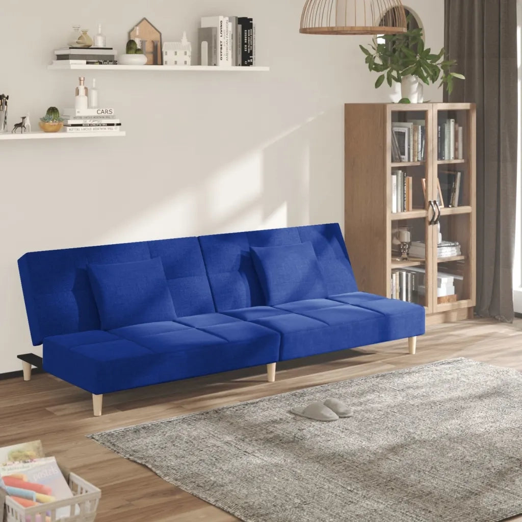 Divano Letto a 2 Posti con 2 Cuscini-Sofa Letto 2 Posti-Daybed Blu in Tessuto 436783