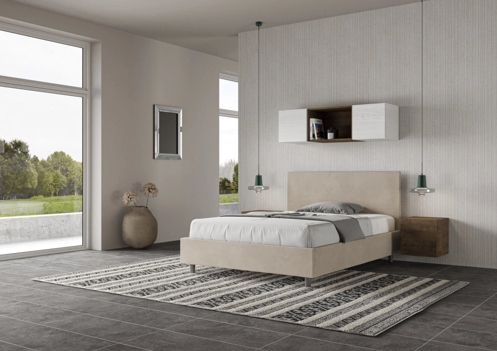 BS COM Letto una piazza e mezza contenitore imbottito 130x190 microfibra sabbia