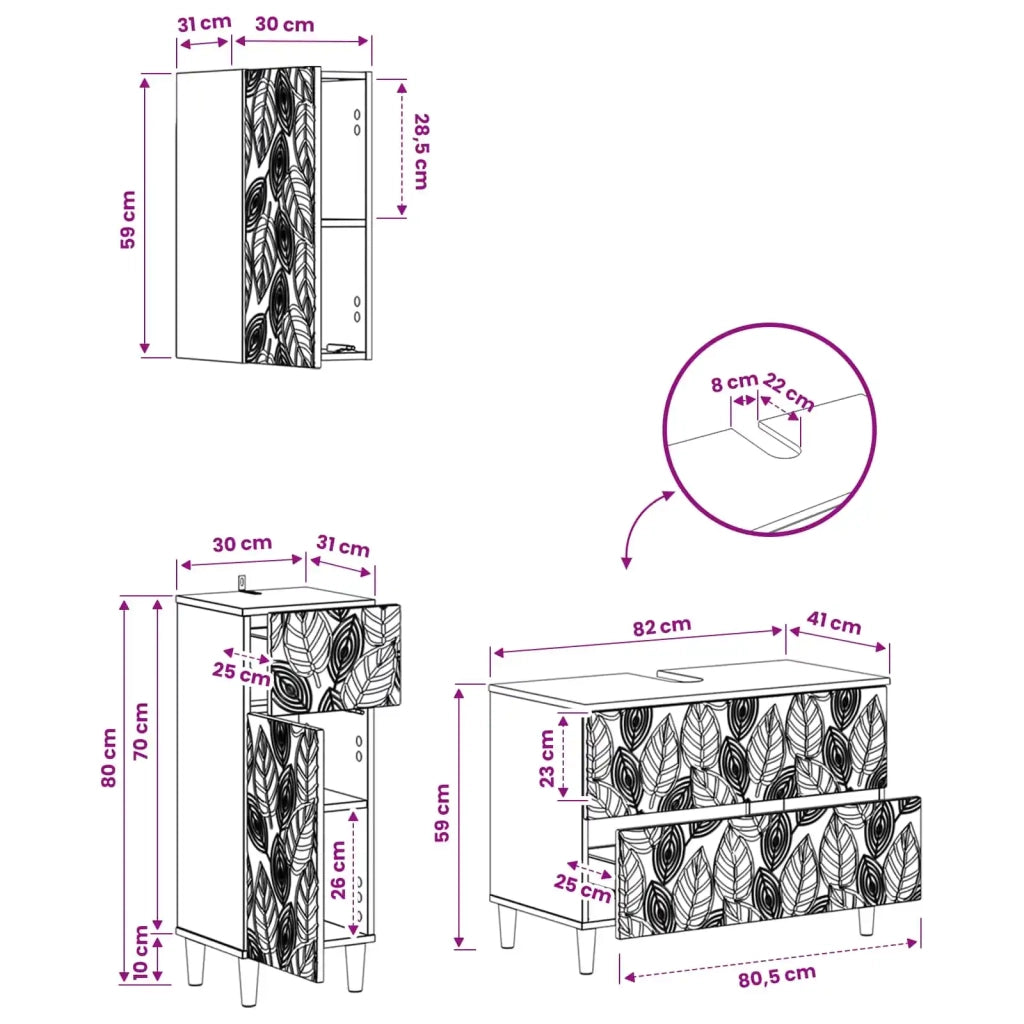 Set di armadietti da bagno in 3 pezzi DELFT Rovere Sonoma 3417785