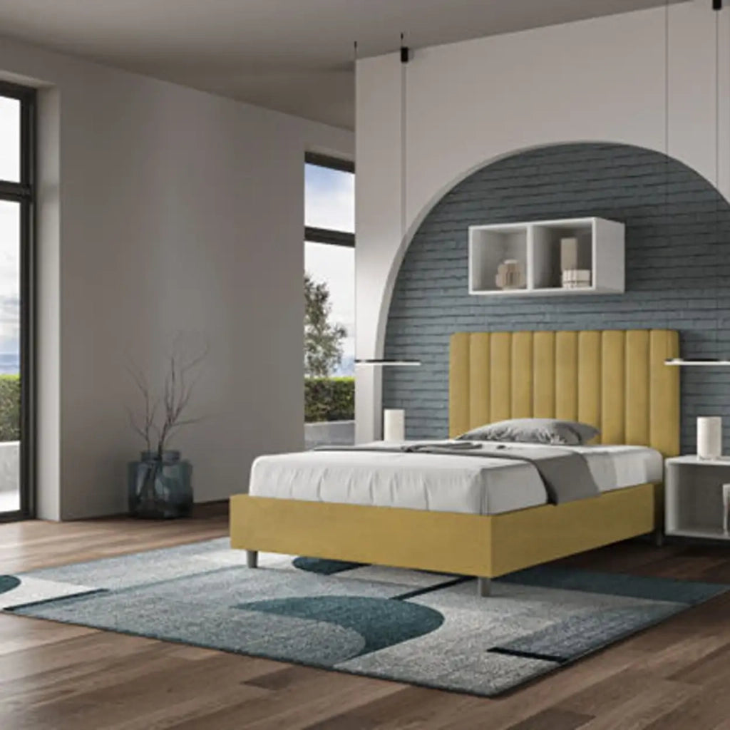 Letto una piazza e mezza senza rete imbottito 120x210 microfibra ocra Agueda