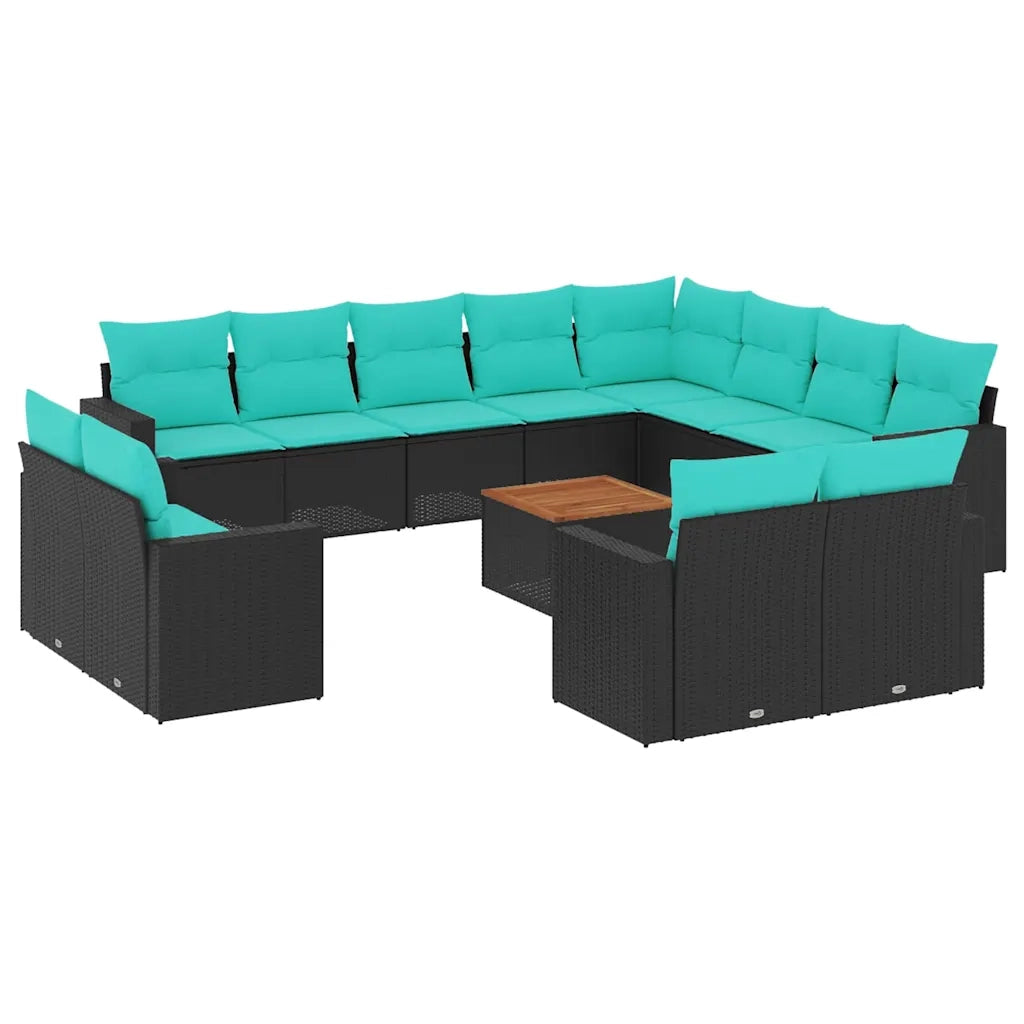Set Divani da Giardino 13pz con Cuscini Nero in Polyrattan 3256722
