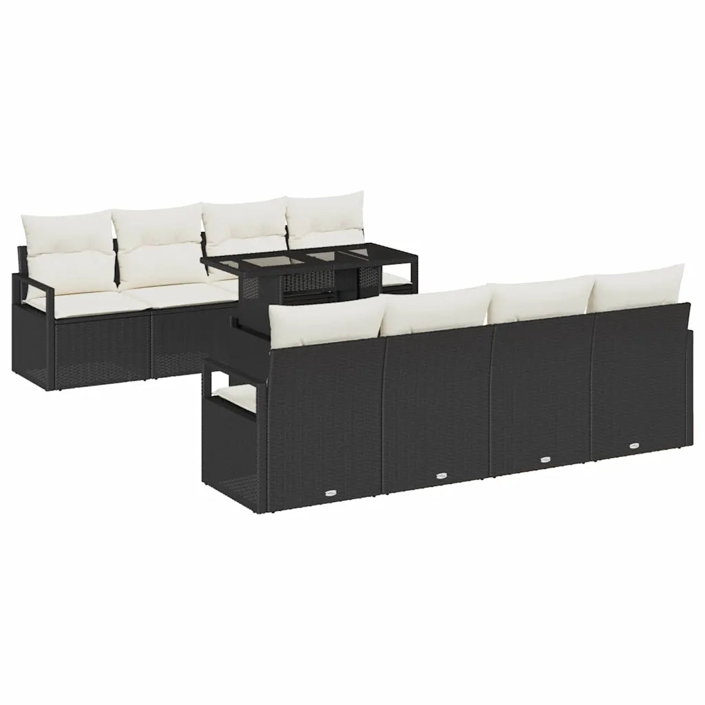 Set Divano da Giardino 9 pcs Nero e Crema polyrattan