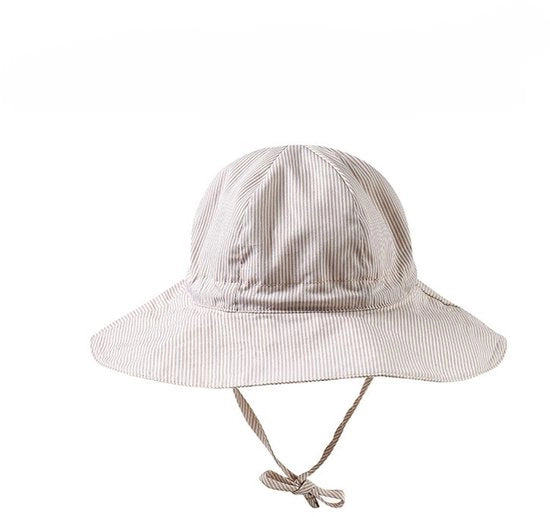 Cappello per Bambini con Altezza Regolabile e Bordo Ampio (50cm) - Beige con Strisce Bianche