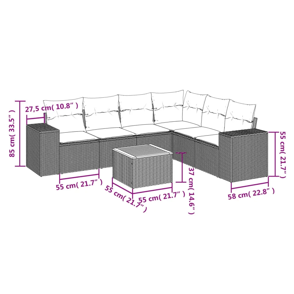 Set Divani da Giardino 7 pz con Cuscini Beige in Polyrattan