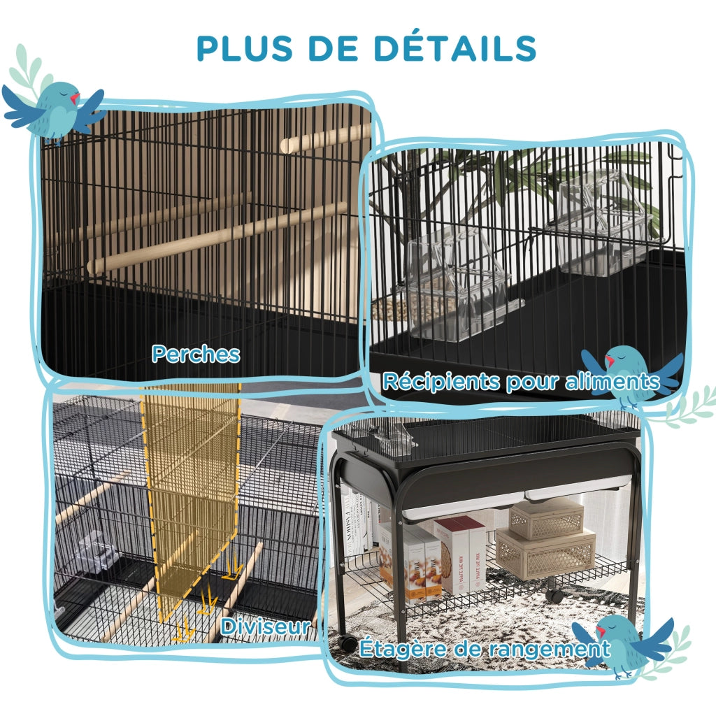 Gabbia Uccelli Grandi con Ruote ¨C Zephmum ¨C Nero 85x49x119 cm