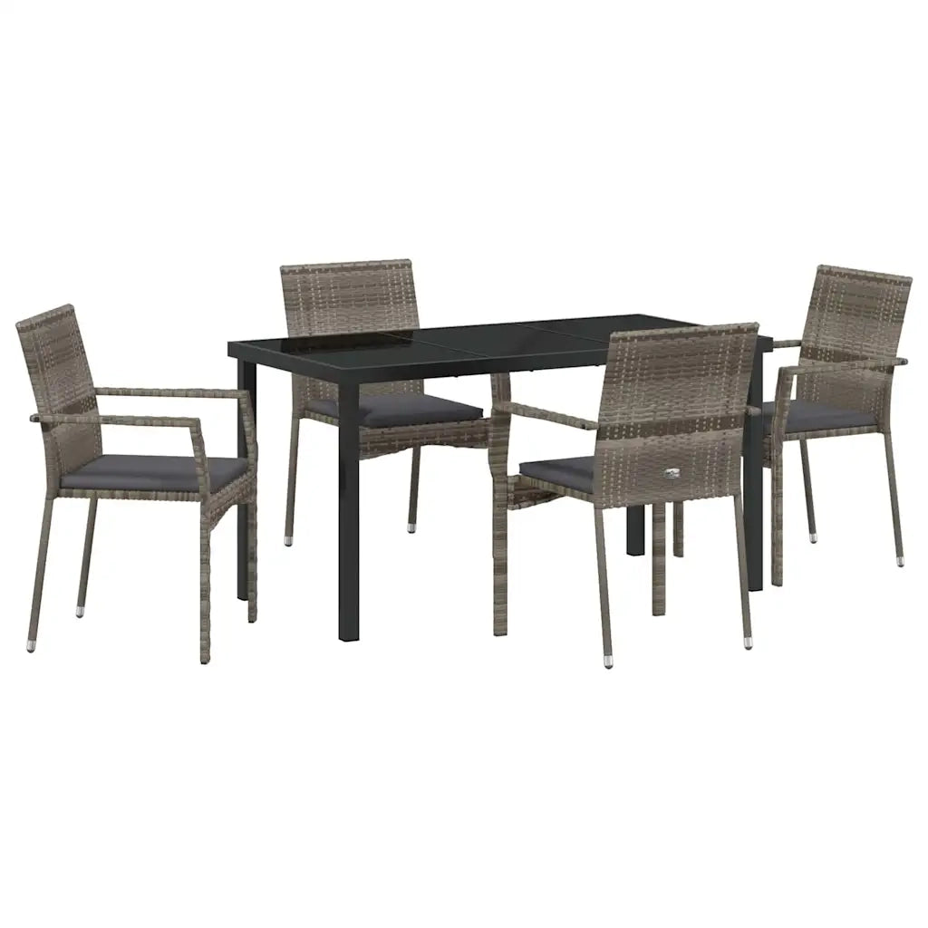 Set da Pranzo per Giardino con cuscino 5 pcs Grigio polyrattan 3380094