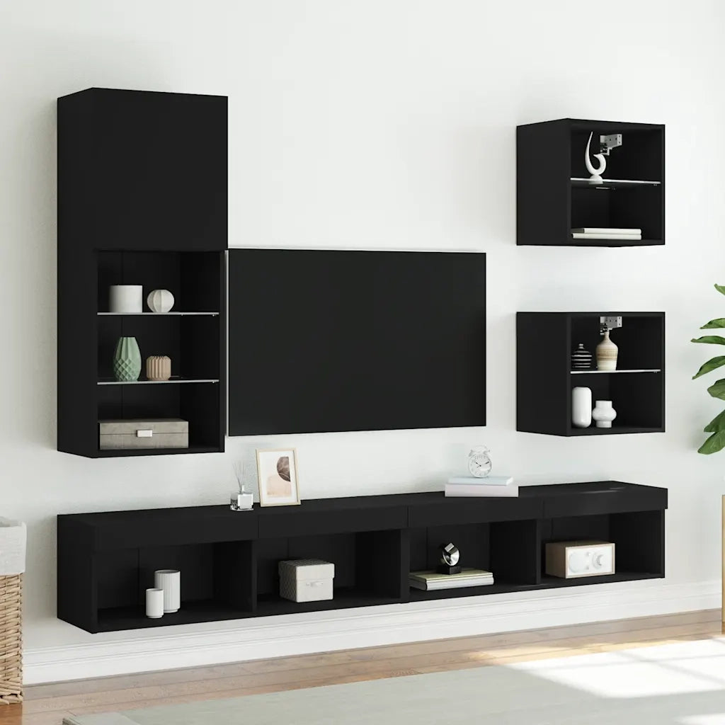 Comodino con Luci LED a Parete Nero 837066
