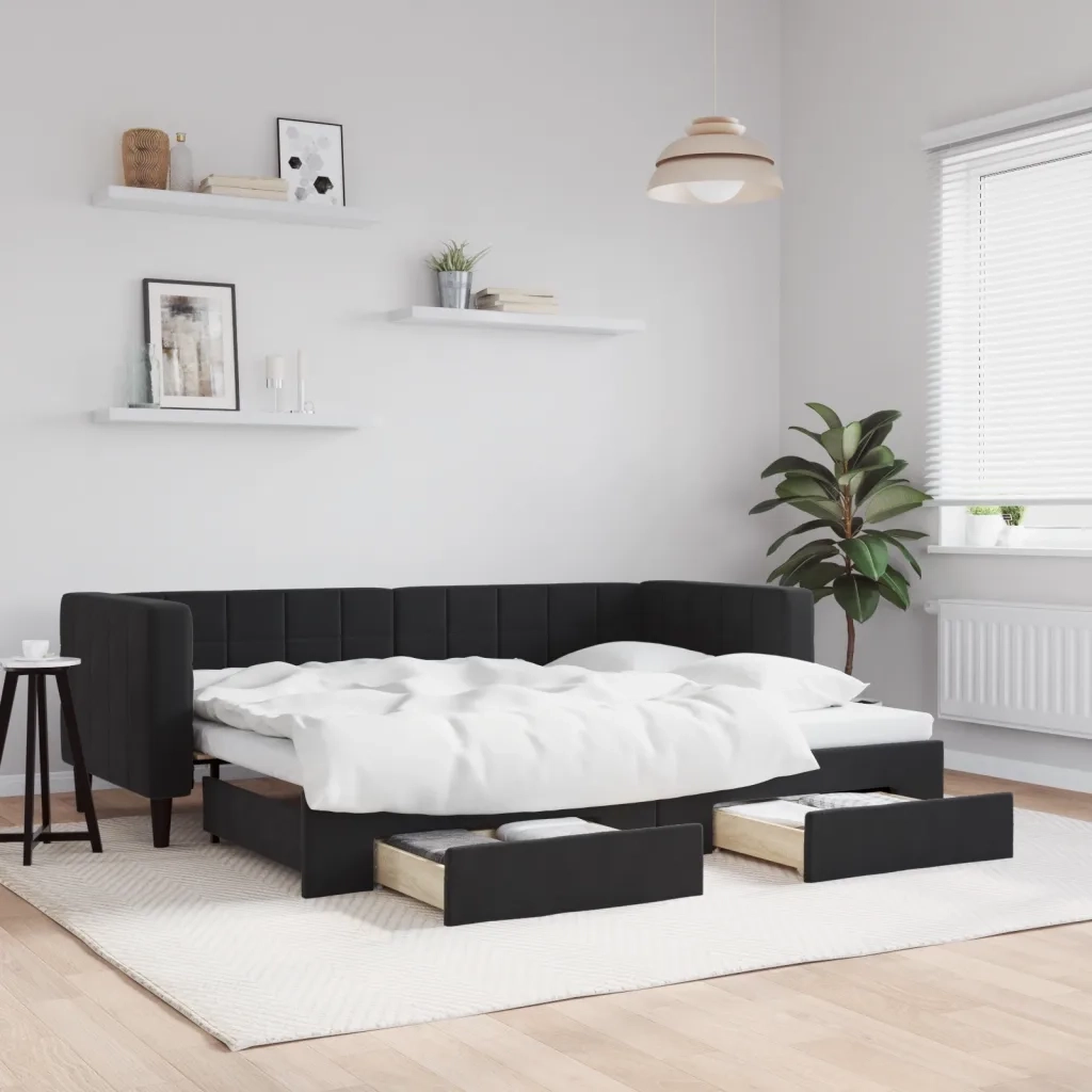Divano letto | Sof¨¤ letto | Letto singolo Estraibile con Cassetti Nero 80x200 cm in Velluto