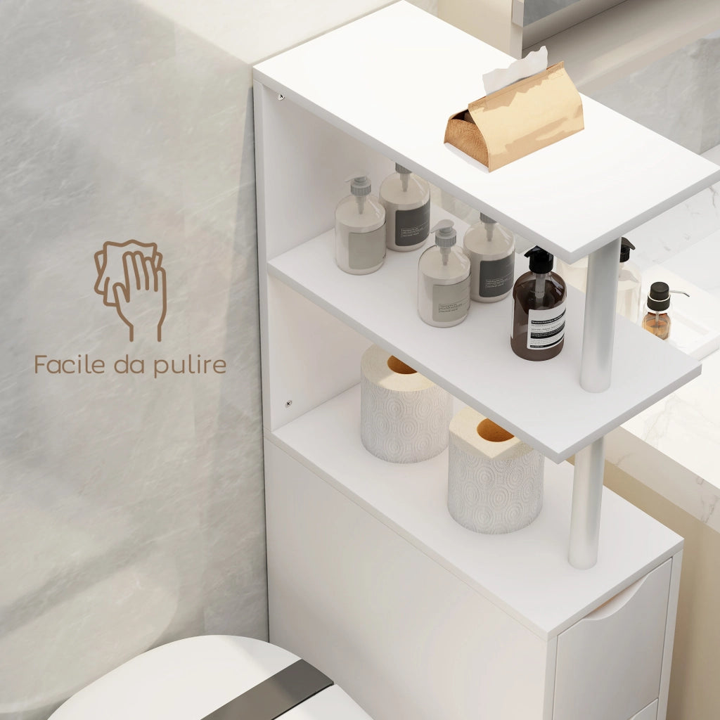 Colonna Bagno Salvaspazio 20x45x115 cm con 2 Cassetti e Ripiani Aperti in Legno Bianco