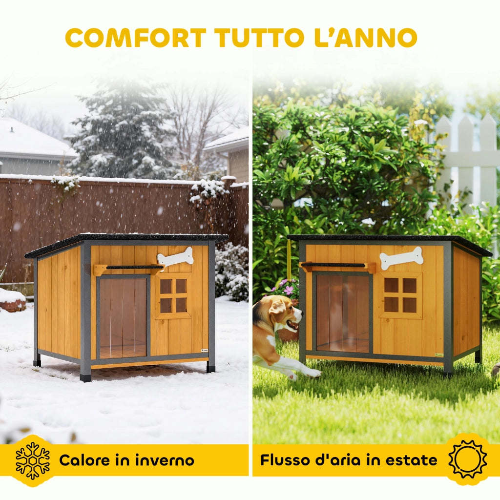Cuccia per Cani da Esterno in Legno e Acciaio ¨C Minimal ¨C Giallo