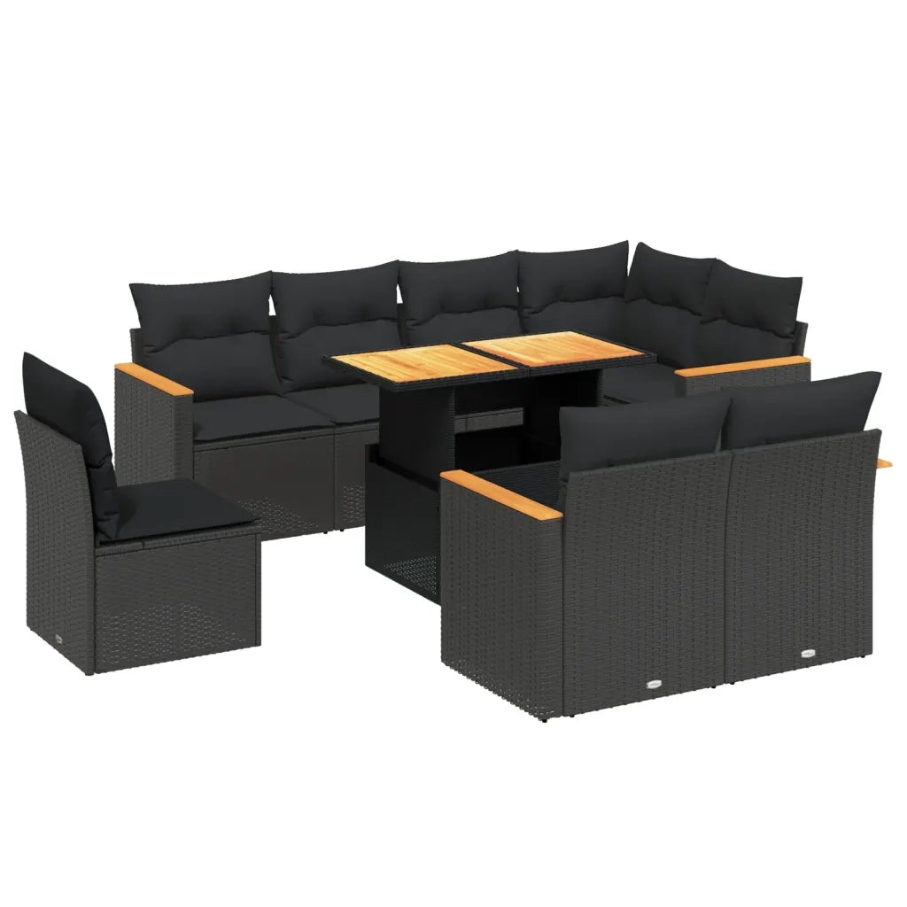 Set Divani da Giardino 9 pz con Cuscini Nero in Polyrattan 3273169