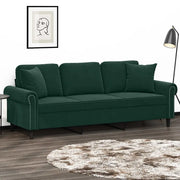 Divano a 3 Posti con Cuscini Verde Scuro 180 cm in Velluto 3200957