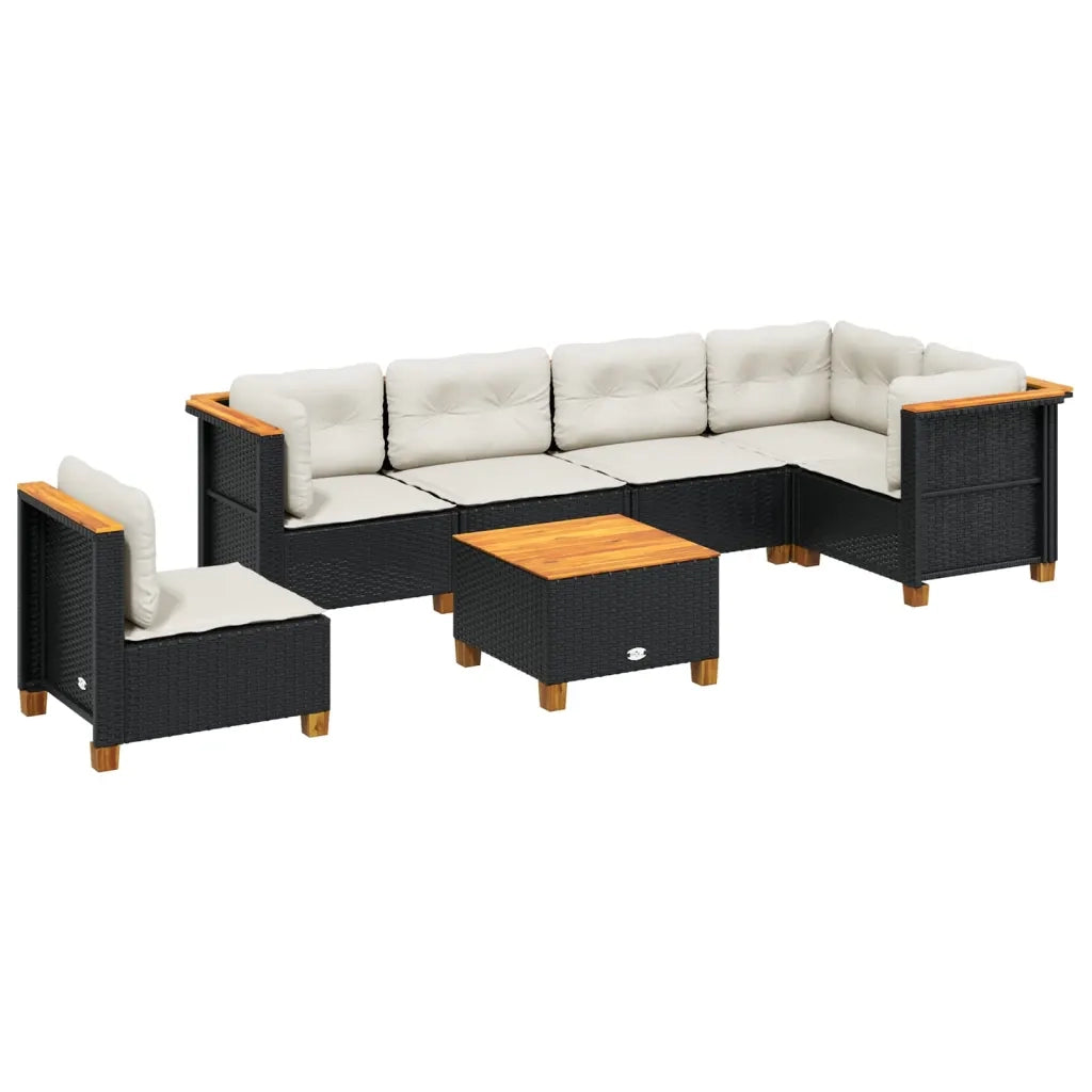 Set Divani da Giardino con Cuscini 7pz Nero Polyrattan