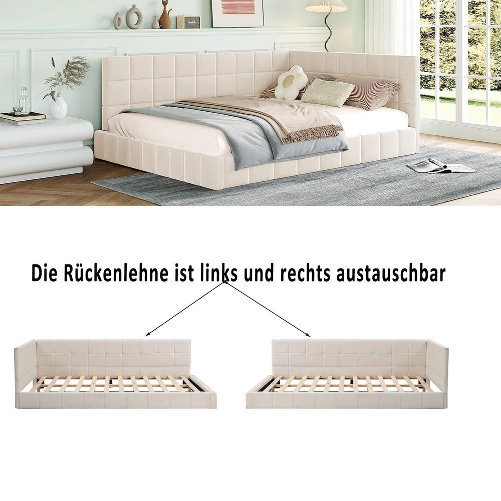 Letto Imbottito con Rete a Doghe ¨C MINIMAL ¨C Velluto Beige 140x200