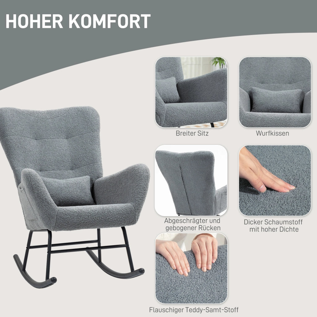 Poltrona Dondolo ¨C Minimal ¨C Grigio Tessuto Imbottito