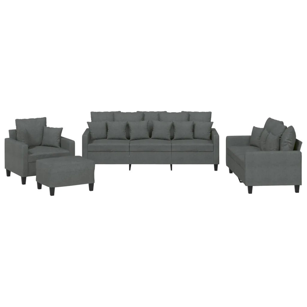 Set di Divani 4 pz con Cuscini Grigio Scuro in Tessuto